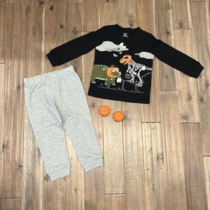 Carter's 2 Piece Glow in Dark Dinosaur T-Rex Pumpkin Halloween Outfit Boys 24M